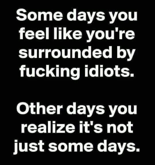 Some days you feel like you’re surrounded by fucking idiots. …
